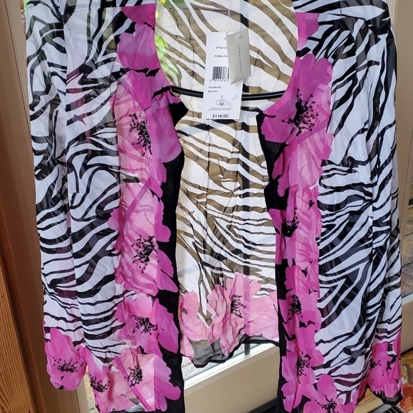 Laura Ashley 100% Silk Floral Fantasy Sz. L Jacket - Picture 5 of 8